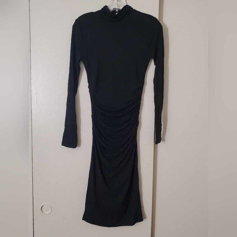 New WHBM Mock Neck Shirred Sheath Dress xs 0
